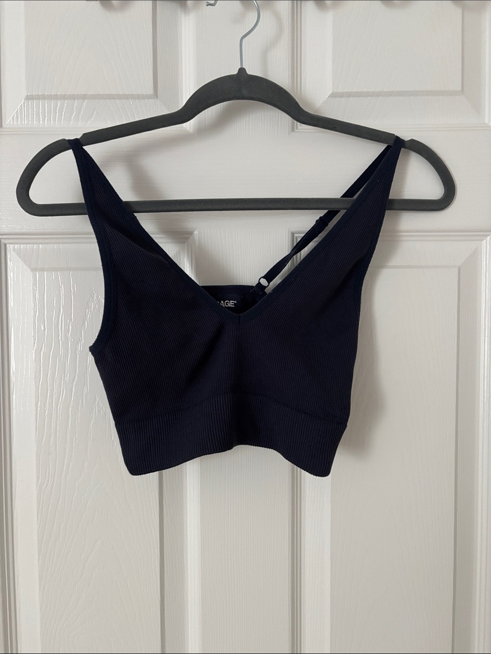 Garage Navy Ribbed V-Neck Crop Tank